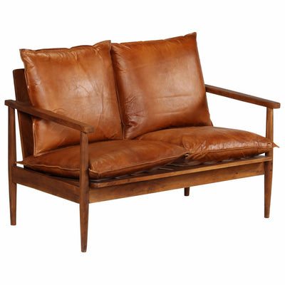 2-Sitzer-Sofa Echt Leder mit Akazienholz Braun - Sensual HOME