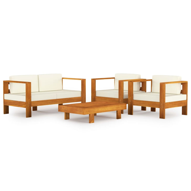 4-tlg. Garten-Lounge-Set mit Creme Auflagen Massivholz Akazie