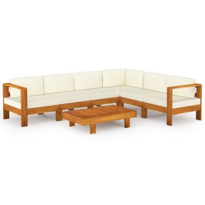 7-tlg. Garten-Lounge-Set mit Creme Auflagen Massivholz Akazie