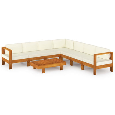 8-tlg. Garten-Lounge-Set mit Creme Auflagen Massivholz Akazie