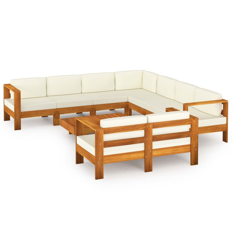 9-tlg. Garten-Lounge-Set mit Creme Auflagen Massivholz Akazie