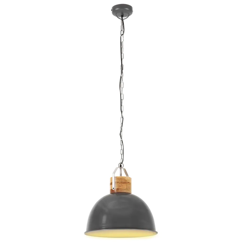 Hängelampe Industriestil Grau Rund 51cm E27 Mango Massivholz