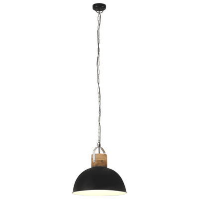 Hängelampe Industriestil Schwarz Rund 42cm E27 Mango Massivholz