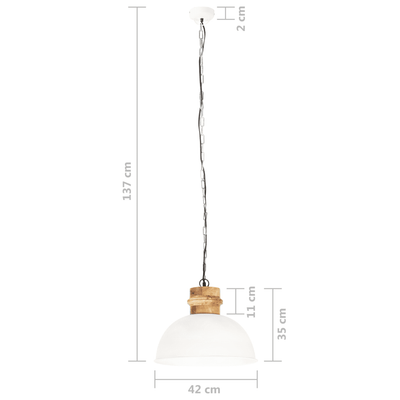 Hängelampe Industriestil Weiß Rund 42 cm E27 Mango Massivholz