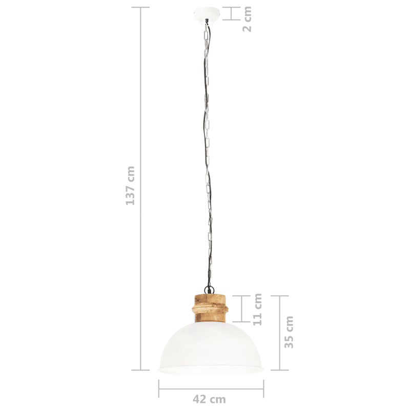 Hängelampe Industriestil Weiß Rund 42 cm E27 Mango Massivholz